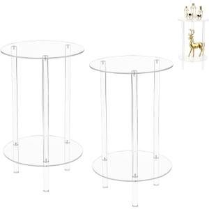 YINSHCO Acrylic Detachable End Table, Round Acrylic Coffee Table, 2 Tier Multifuntional Clear Nightstand End Table for Small Spaces, Detachable Beside Table for Living Room, Bedroom, Study Room (2)