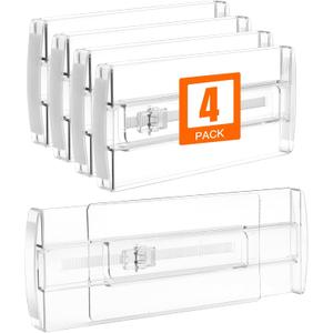 4 Pack Drawer Dividers for Clothes, 4" High 10"-17" Drawer Dividers Adjustable Expandable Dresser Drawer Organizers, Clear Dresser Separators for Clothes, Underwear, Baby Clothes, Cosmetic, Toiletries