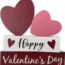 Valentines Table Decor, Happy Valentines Day Decorations for Home Office Indoor, Neutral Rustic Farmhouse Wooden Heart Signs for Mantel Shelf Decor, Valentine Centerpieces Decorative Signage