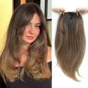 Ms Taj 18 Inch Hair Toppers for Women with Thinning Hair - Long Layered Synthetic Toppers - 6.5"x6.5" Fiber Wiglets - Rich Brown with Dark Root