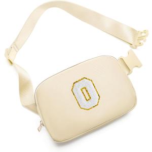 Gitus Birthday Gifts for 8 9 10 11 12 13 Year Old Girls Personalized Fanny Pack Crossbody Bags with Initial Letter Patch Belt Bag for Teen Girls Cute Trendy Stuff Travel Essentials (Beige-O)