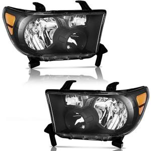 For 2007-2013 Toyota Tundra (Fits Models WITHOUT Level Adjuster Only) Headlights Replacement For 2008-2017 Toyota Sequoia (Fits 12-14 Sequoia Models WITHOUT Headlight Washer Only) (Clear Lens I Black Housing I Amber Reflector)