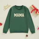 Covvoliy Mommy and Me Letter Print Matching Family Outfits Long Sleeve Crewneck Casual Sweatshirt T-Shirt (Women, M, Mini Green)