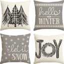 AVOIN colorlife Merry Christmas Trees Mottos Gray Throw Pillow Covers, 18 x 18 Inch Hello Winter Let it Snow Holiday Cushion Case Decoration for Sofa Couch Set of 4