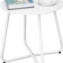 Outdoor Table Small Patio Side Table Waterproof Round Metal Side Table Weather Resistant Portable Outdoor and Indoor End Table for Garden, Balcony, Yard (White), 17.7D x 17.7W x 17.9H in