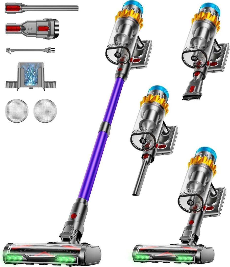 Cordless Vacuum Cleaner, 55KPA 70Min 650W Motor Powerful Vacuum Cleaners for Home, Self-Stand Cordless Stick Vacuum Rechargeable Anti-Tangle/LED Screen/1.8L Cup for Home Pet Hair/Carpet/Hardwood Floor