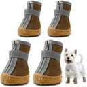 Dog Shoes for Small Dogs, Breathable Dog Boots Paw Protector for Hot Pavement Winter Snow, Dog Booties with Reflective Strips Rugged Anti-Slip Sole for Hardwood Floors Walking Army Green Size 1