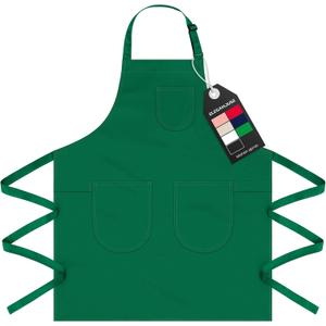 Unisex Apron with Pockets for Cooking, Salon & Art - 100% Cotton Adult Kitchen, Chef, Stylist Apron (Green)