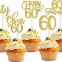 Rsstarxi 30 Pack Gold Happy 60th Birthday Cupcake Toppers Glitter Sixty 60 Fabulous Cheers to 60 Years Old Cupcake Food Picks for Happy 60th Birthday Wedding Anniversary Party Cake Decorations