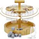 360 Rotating Bamboo Whiskey Glass Rack  Compatible with Glencairn Glasses, 6-Glass Holder with T-Handle and Tray, Premium Lacquered Bamboo Bar Accessory
