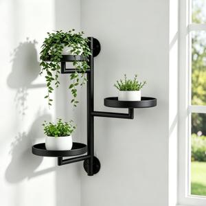 Brizphex Rotating Window Wall Mounted Plant Shelf, 3 Tier Indoor Corner Metal Wall Plant Holder With 360° Swivel Trays, Space Saving Hanging Planter Display Stand for Succulents Herbs