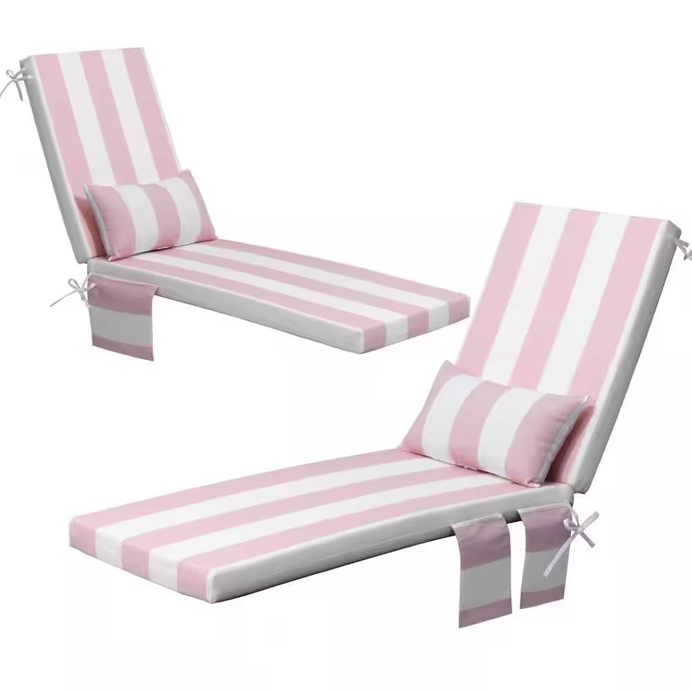 Pellebant 23 in. x 30 in. 2-Piece Deep Seating Patio Outdoor Chaise Lounge Chair Cushion in Pink & White