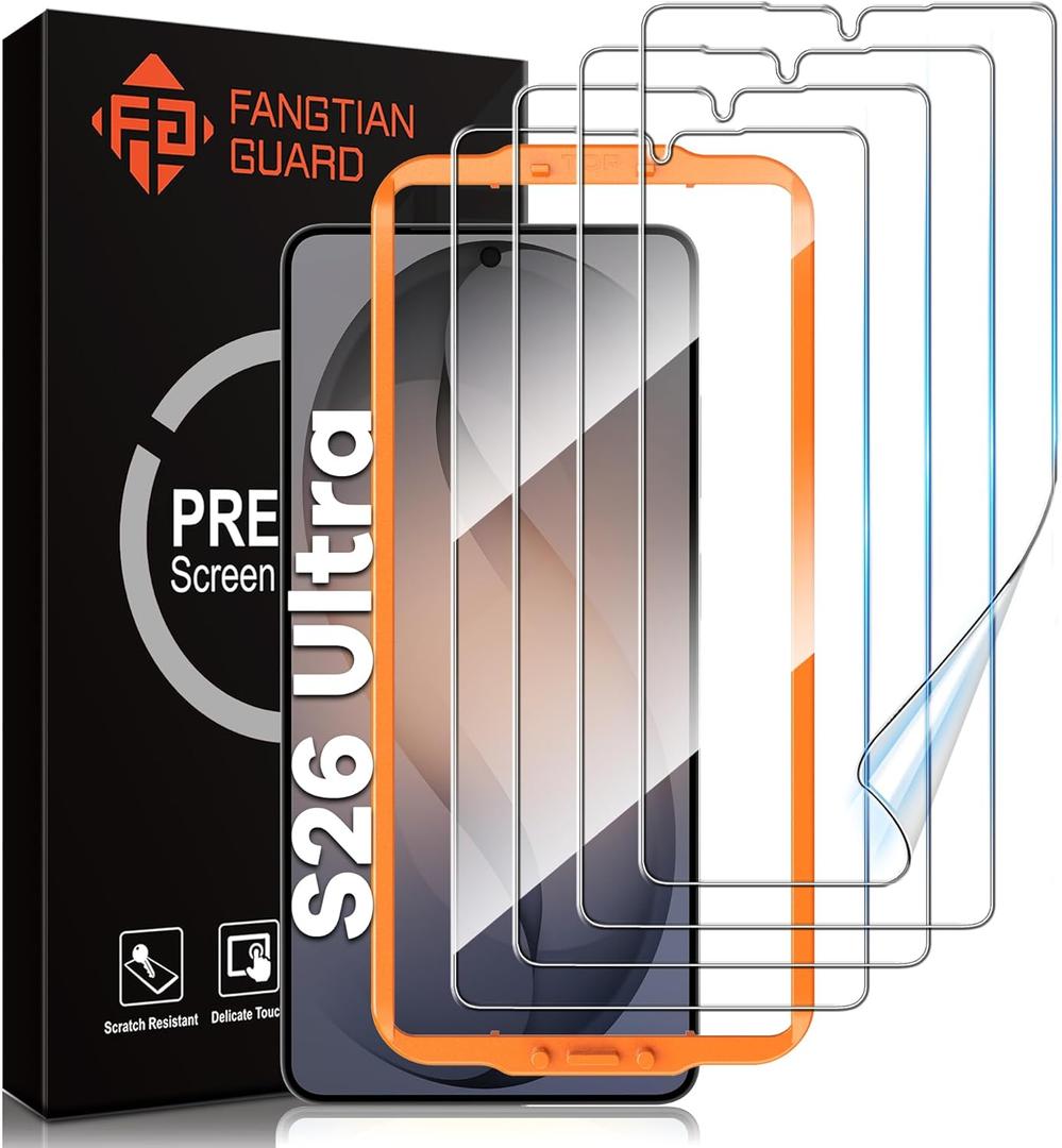 FANGTIAN [4-Pack] for Samsung Galaxy S26 Ultra Screen Protector [Not Glass] - Film for S26 Ultra Screen Protector [6.9 inch][Fingerprint Compatible][Alignment Tool] (Clear)