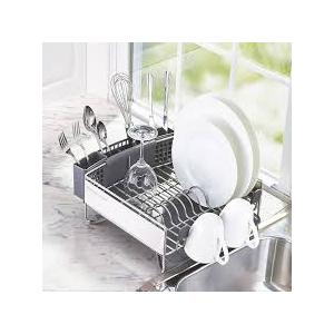 KitchenAid Compact Space Saving, Dish Rack with Removable Flatware Caddy and Angled Self Draining Drainboard, Satin Gray, 15Inchby13.25Inch