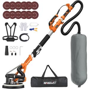 Drywall Sander with Vacuum Dust Collector,1050W 7.33A Popcorn Ceiling Removal Tool,LED Light,5 Variable Speed 1000-2100RPM,Foldable & Extendable Handle,12 Sanding Discs