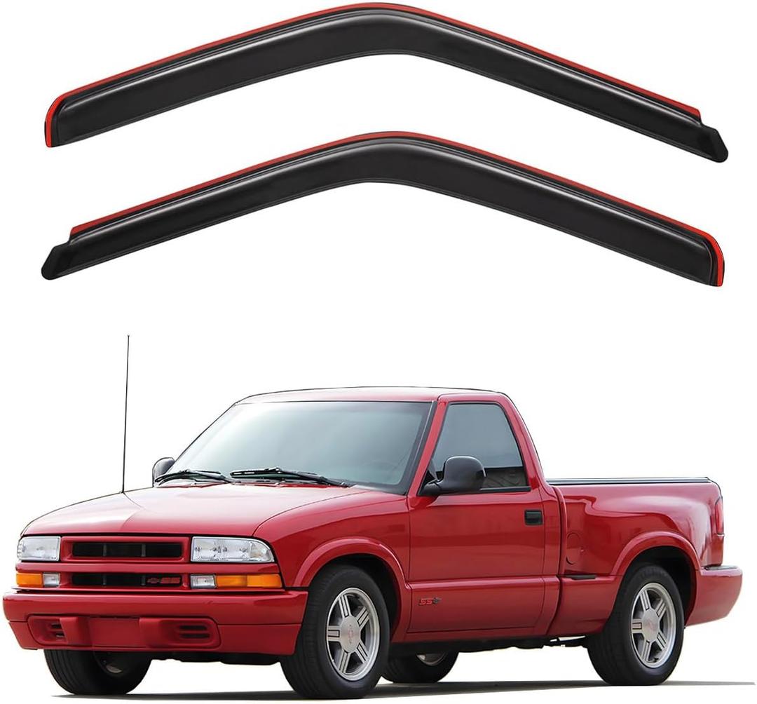 Lightronic Extra Durable Clip-on in-Channel Auto Vent Window Visor, Fits 1994-2003 Chevrolet S10 & GMC Sonoma, 1995-2005 Chevy Blazer & GMC Jimmy, UV-Protect Rain Guard Wind Deflector, Smoke, 2Pcs