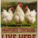 Chicken Decor Metal Signs Funny Chicken Coop Signs Rooster Decor Farmhouse Wall Art Sign Fluffy Butt Hut Pampered Chickens Live Here Tin Sign for Farm Kitchen Garden, Farm Style Gift, 12x8 Inc