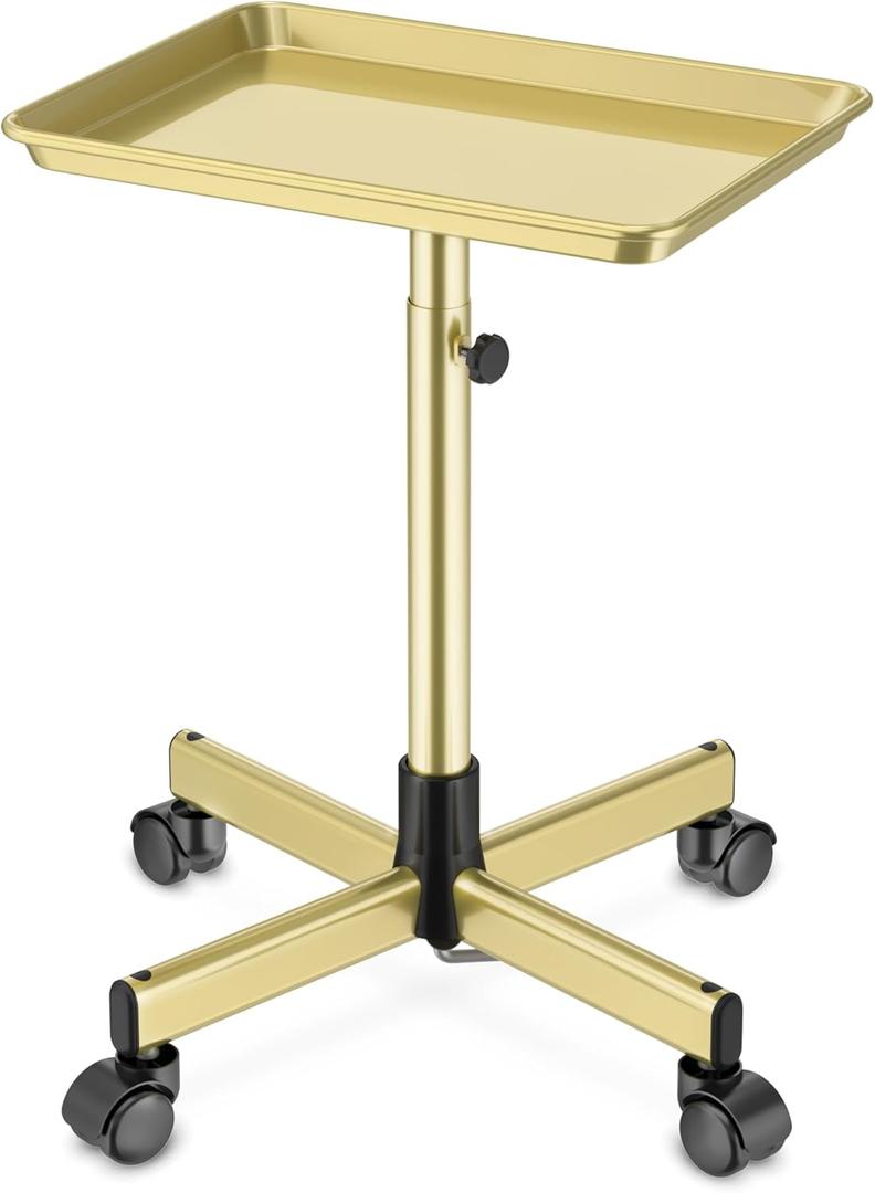 Salon Tray on Wheels - Premium Aluminum Tattoo Tray Rolling Trolley - Adjustable Salon Service Rolling Tray Hairdresser Cart with Clinic Spa Rolling Tray Wheels (Bronze)