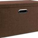 DAYARD Foldable Storage Boxes with Lids Linen Fabric Stackable Storage Bins Organizer Containers Baskets Cube with Cover for Closet Office Nursery, Coffee XL (20 x 14 x 12)