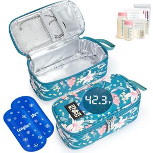 DawnBox Breast Milk Cooler Travel Bag with Real-Time Temp Display - Holds 20oz Breastmilk Storage Bag & Cooling, Portable Breast Milk Cooler Bags with 2 Ice Packs for Breastmilk Storage (Lily)