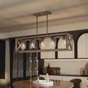 Dining Room Light Fixture, 5 Light, Natural Wood, Adjustable, Rectangle, 5 Light - L39"