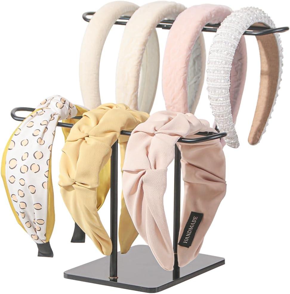 3 x Pangkeep 2 Tier Headband Holder,Metal Hair Band Organizer,Ear Diplay Stand,Hair Accessories Bracelets Bedroom College Dorm Decor for Girls Women (Black)