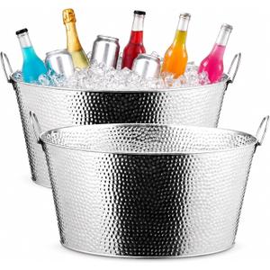 meekoo 2 Pcs 6 Gallon Beverage Tubs, Hammered Ice Bucket