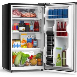 NEWBULIG Mini Fridge with Freezer 3.2 Cu.Ft Small Refrigerator for Office, Dorm, Small Fridge with Adjustable Thermostat, Energy Saving, Single Door, Sliver, 17.6"*18"*31"