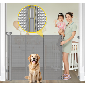 Reinforced 42" Extra Tall Retractable Baby Gates, Extends up to 60" Wide
Mesh Dog Gate for Doorways & Stairs, Space-Saving, Double Lock Pet Safety Gate for Indoor & Outdoor, Gray