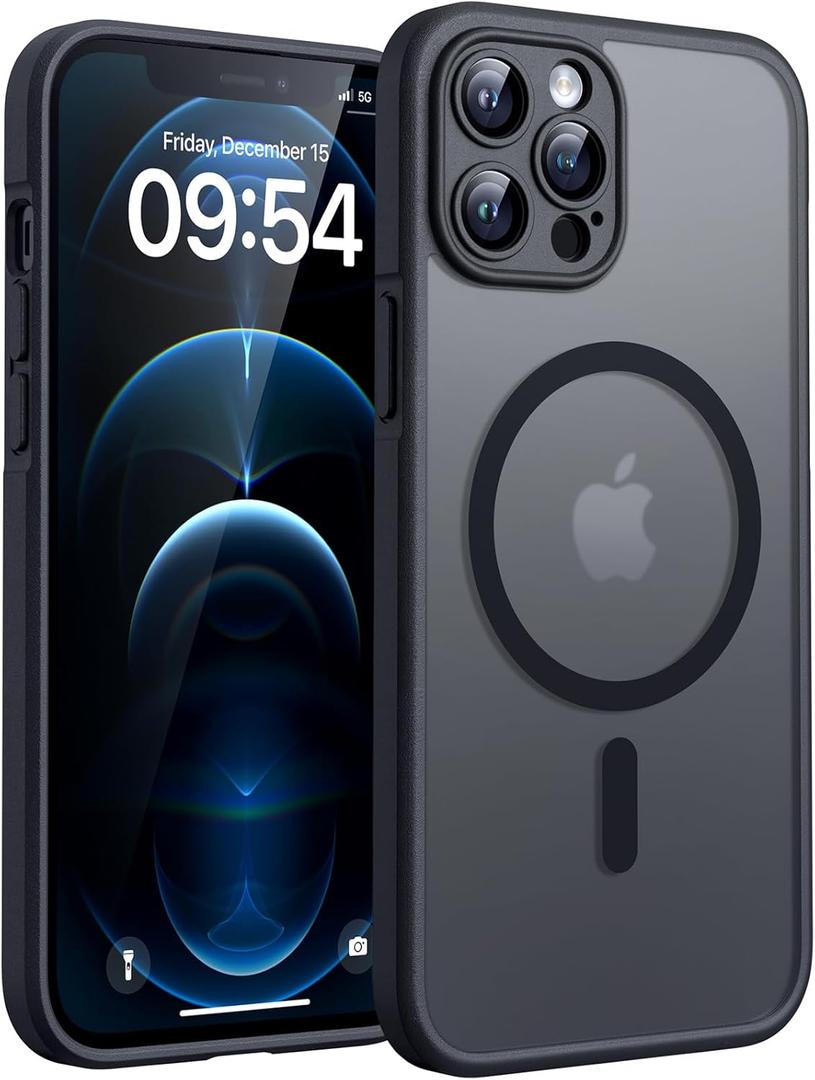 TOCOL for iPhone 12 Pro Max Case, Upgraded Full Camera Protection, Compatible with Magsafe, Drop Protection, Translucent Magnetic Matte Phone Case for iPhone 12 Pro Max 6.7 inch (Black)