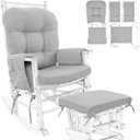 BUYUE Glider Rocker Replacement Cushion 5 PCS with Ties, Linen High-Density Foam Non-Slip & Washable Rocking Chair Pads for Sitting, Light Gray