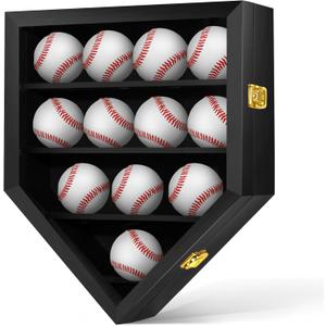 Baseball Display Case Large, Baseball Holder Shadow Box for 12 Baseball Display, HD Acrylic Front UV Protection,Wooden Frame for Collecting Autographed Balls Exquisite Souvenirs