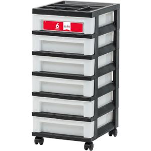 IRIS USA Craft Plastic Organizers and Storage, Rolling Storage Cart for Classroom Supplies, Storage Organizer for Art Supplies, Drawer Top Organizer for Small Parts, 6 Drawer, Black/Pearl