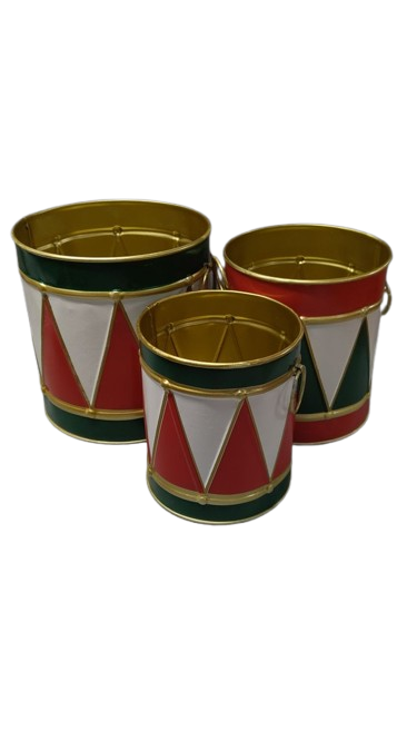 Interiors Red & Green Harlequin Drum Containers Set/3 Iron 56253A-RDGR