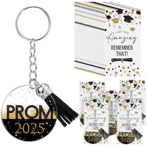 Equsion 50 Sets Class of 2025 Graduation Prom Gifts Inspirational Keychain Motivational Congratulations Cards for Graduation Party (Black)