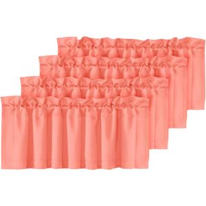 H.VERSAILTEX Blackout Valances for Windows,Kitchen Valance Curtains for Living Room/Bedroom/Bathroom Privacy Rod Pocket Short Window Valance Curtains, 4 Panels 52" W x 18,Coral