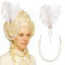 Suncalla 2 Pcs Women Victorian Hair Accessories Includes Ostrich Feather and Pearl Tassel Barrette Clip for 18th Century Renaissance Queen Blonde Beehive Cosplay Decor(White)