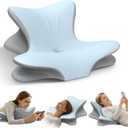 Cervical Neck Pillow for Pain Relief, Ergonomic Reading Pillow for Bed, Orthopedic Wedge Pillow Back Support Pillow, Contour Memory Foam Pillows for Sleeping, Couch Floor Use Lying, Leaning Reading (Blue)