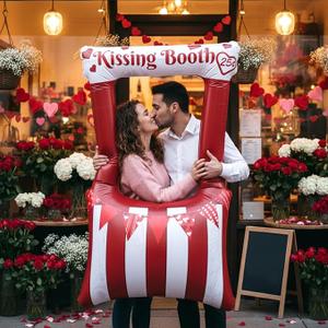 55 Inch Valentines Day Kissing Booth Photo Frame Inflatable Balloon Decorations Valentines Inflatables Outdoor Decorations Photo Backdrop Booth Selfie Frame Background for Party Supplies