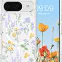 RALEAVO for Google Pixel 9/9 Pro Case Compatible with MagSafe Strong Magnetic Clear Floral Cover for Girls Women Slim Hard Back Protective Phone Case,Clear/Lavender