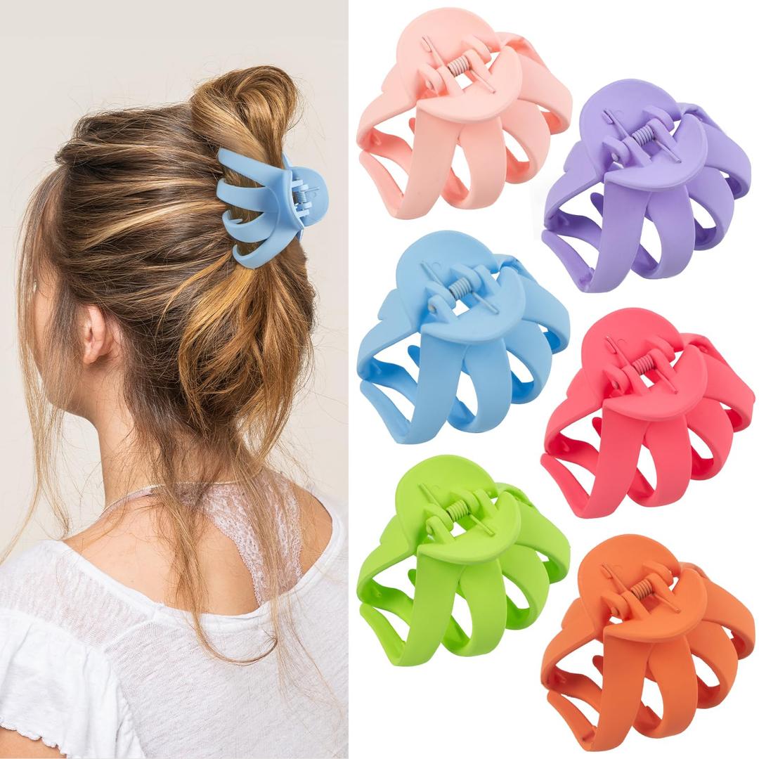 2.8 Medium Matte Hair Claw Clips for Thin Hair, 90' Strong Hold Non-slip Neutral Octopus Jumbo Hair Accessories for Women and Girls (Shiny) (Multi-coloed)