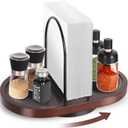 Primo Lines NP-1 Wooden Rotating Napkin Holder with Salt and Pepper Shakers, Rustic Metal Caddy Napkin Storage for Table, Kitchen Countertop, Dining Table Decor (Walnut Brown)