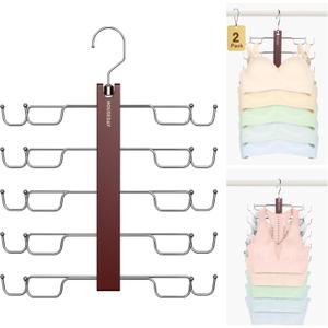 HOUSE DAY Tank Top Hanger, Dual-Row 5 Tier Space Saving Bra Hanger, Premium Lotus Wood Non-Slip Hangers with 360 Swivel Hooks, Closet Organizer for Sports Bras & Tank Tops, Cami (Mahogany 2 Pack)