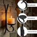 Set of 2 Black Wrought Iron Wall Mount Candle Sconces - Farmhouse Style Hanging Candle Holders for Living Room, Bathroom, Dining Room, and Window Decor (2, Black-B Style)