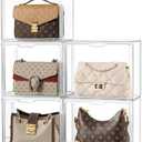 HBlife 5 Pack Purse Storage Organizer for Closet, Medium Clear Stackable Handbag Display Case Box with Magnetic Door for Collectibles, Cosmetics, Women Heels and Toys Missing Couple Items