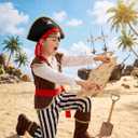 Kids Pirate Costume for Boys with Pirate Accessories Set Halloween Party Dress Up