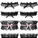Boao 10 Pcs Wedding Garters for Bride Stretchy Lace Thigh Garters Belt Women Leg Ring for Bride Bridal Wedding Gift, 5 Style (Black)