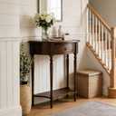 Half Moon Console Table Solid Wood Vintage Entryway Table with Storage Drawer Small Hallway Table for Entryway Half Round Foyer Tables Walnut Entry Way Tables For Entrance (Walnut, W-23.6")