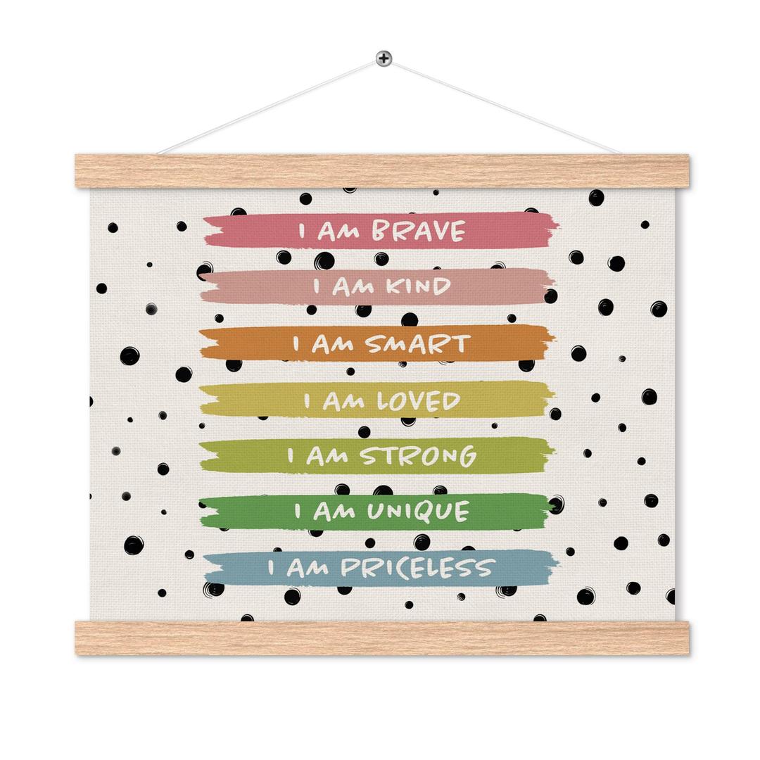 Puyfsdhg Boho Inspirational Classroom Poster Hanger Frame, Positive Affirmation Poster Framed with Wood Hanger, Motivational Wall Hanging Banner for Kid Nursery Room Bedroom Playroom Decor, 16x12in