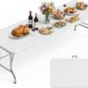Pureegg 8FT Folding Table - No Assembly Required, Versatile Dining Table with Carrying Handle & Tabletop Safety Lock, Portable Foldable Table for Party, Craft, Camping, Picnic, White